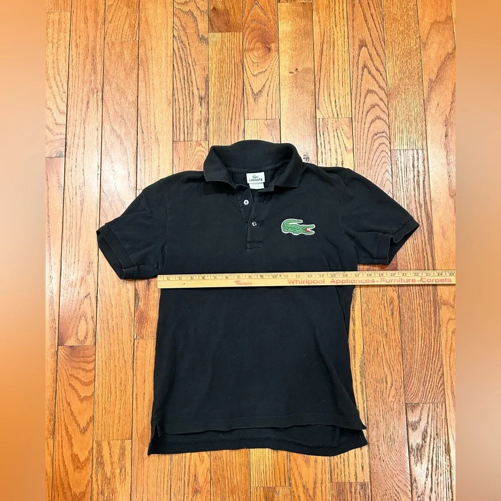 Vintage Lacoste Polo Shirt Size 3 Black Cotton Short Sleeve Big Croc Peru France - Picture 6 of 8